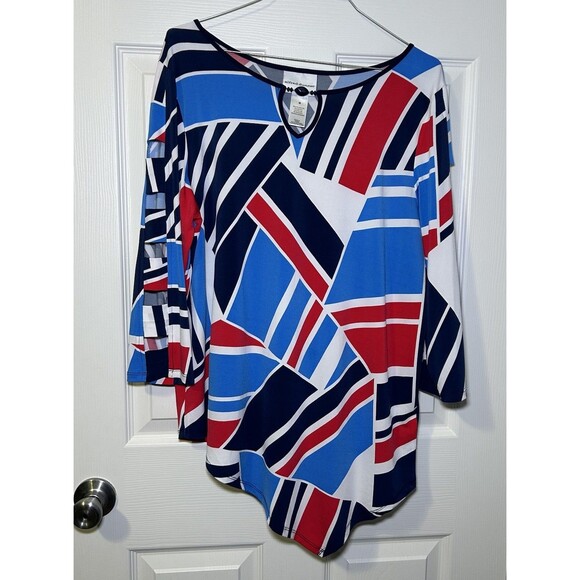Alfred Dunner America's Cup Asymmetrical 3/4 Cut Out Sleeve Blouse Size Medium - Picture 1 of 8